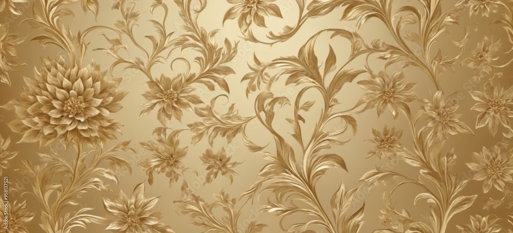 Gold seamless pattern with intricate floral design on solid back Gold seamless pattern with intricate floral design on solid back