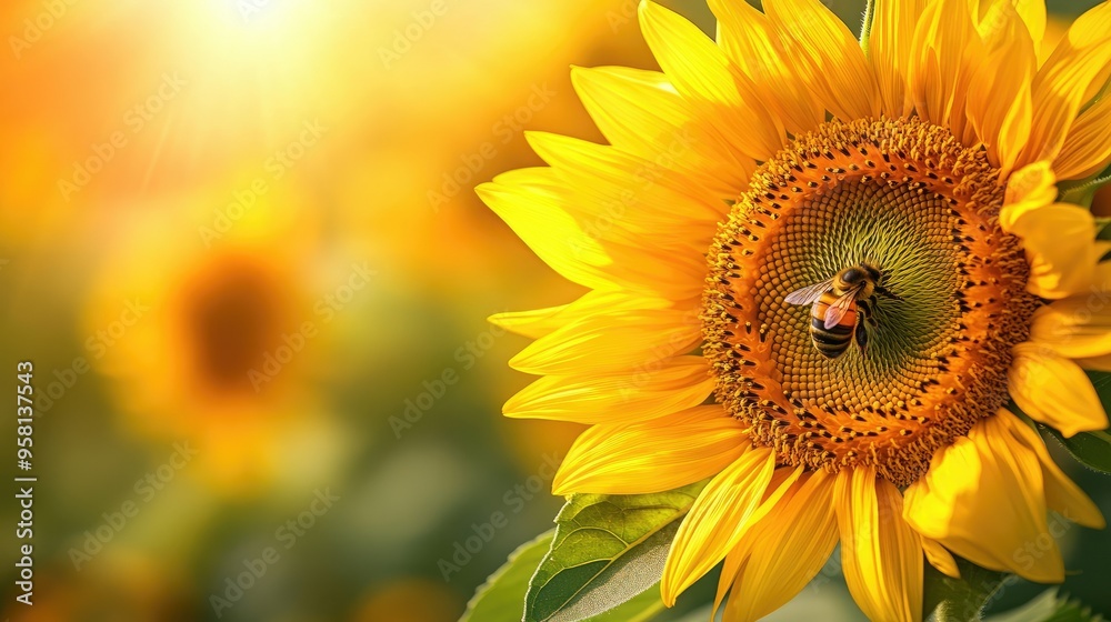 A close-up of a sunflower with a bee on its petals A close-up of a sunflower with a bee on its petals