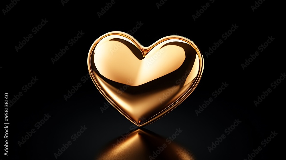 Shiny golden heart on a dark background. Reflective and smooth surface, perfect for a romantic, luxurious, or love-themed concept. Shiny golden heart on a dark background. Reflective and smooth surface, perfect for a romantic, luxurious, or love-themed concept.