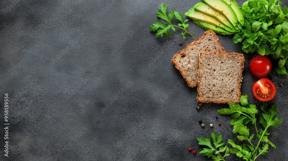 Fresh Avocado and Tomato on Toasted Sourdough - Top-Down View Super-Definition Image with Simple Background Fresh Avocado and Tomato on Toasted Sourdough - Top-Down View Super-Definition Image with Simple Background
