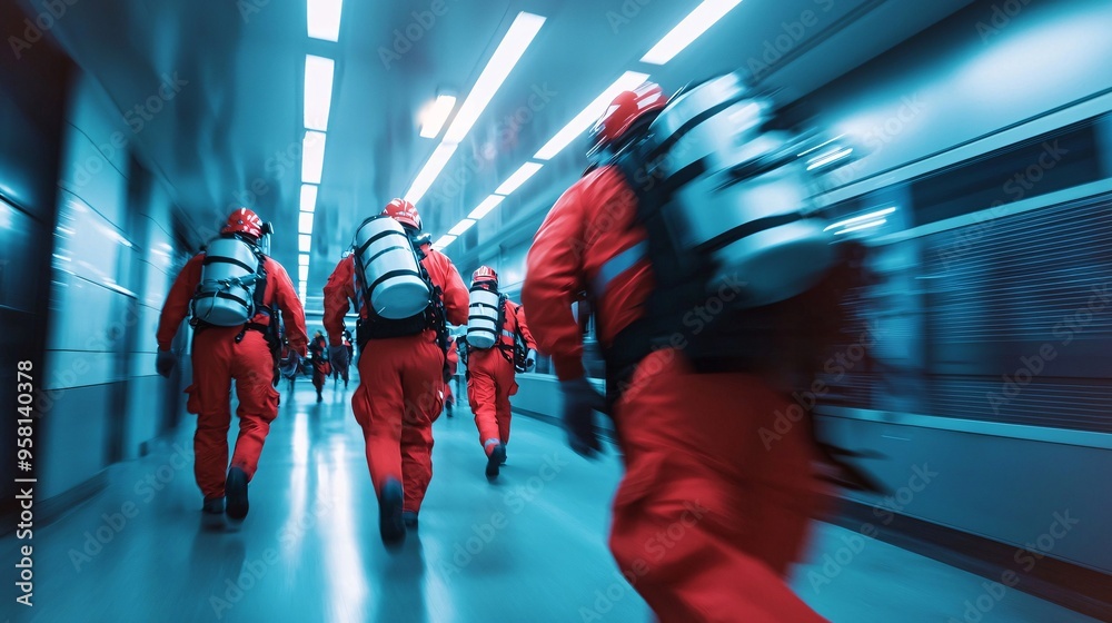 Naklejka premium Dynamic Paramedic Team Rushing to Provide Emergency Care in an Urban Hospital Setting