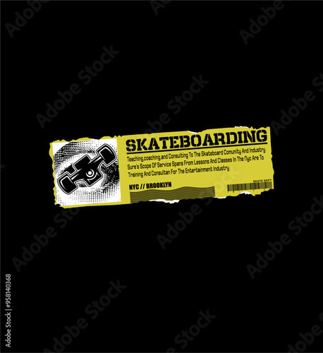 Skateboarding sport typography, tee shirt graphics, vectors illustration.