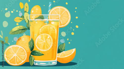 Refreshing lemon punch bursting with vibrant citrus juice, garnished with fresh lemon slices and leaves.