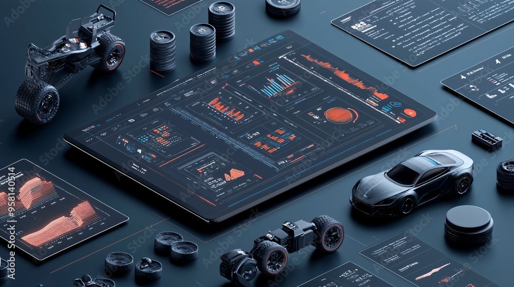 Fototapeta premium Futuristic Online Sales Dashboard 3D Illustration with Innovative Design Features and Grap