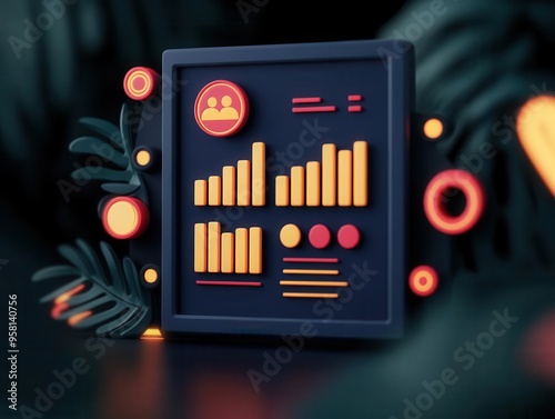 Creative digital dashboard illustration with vibrant colors and modern design, showcasing data visualization and analytics in a futuristic style.