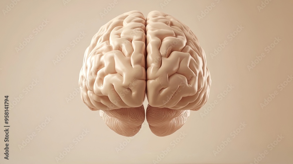 Brain Human Anatomy: Soft Tones Beige Background, Digital Rendering Brain Human Anatomy: Soft Tones Beige Background, Digital Rendering