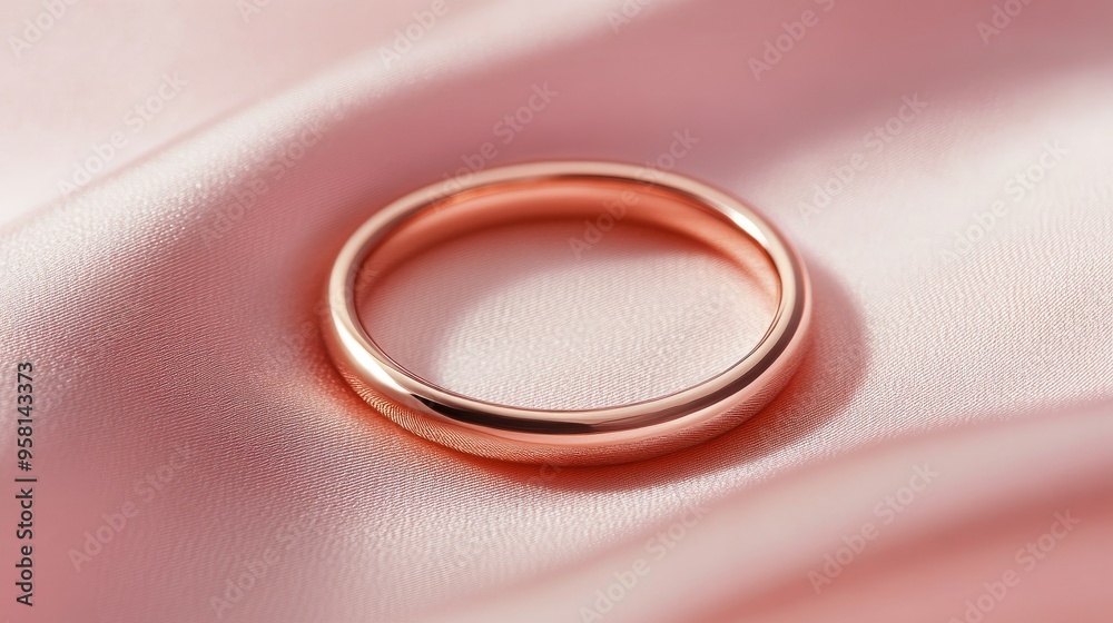 Simple rose gold ring, circular band with a smooth finish, beautifully displayed on a soft pink background Simple rose gold ring, circular band with a smooth finish, beautifully displayed on a soft pink background