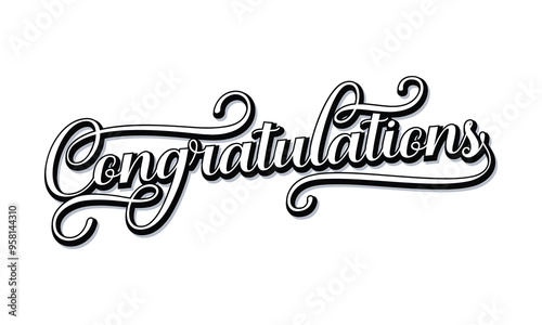 Congratulations Text lettering greeting sign. Handwritten modern