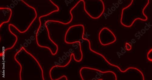 Red color Topographic Contour Map with Moving Waves on Black Background - Seamless Loop Background | 4K High-Resolution Video for Geographical, Environmental, and Educational Uses.