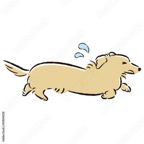 困った表情で逃げる犬のイラスト