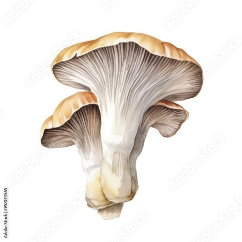 watercolor of Oyster mushroom isolated white background