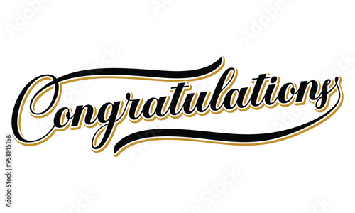 Congratulations Text lettering greeting sign. Handwritten modern