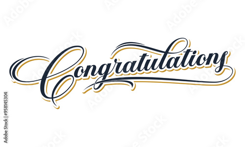 Congratulations Text lettering greeting sign. Handwritten modern