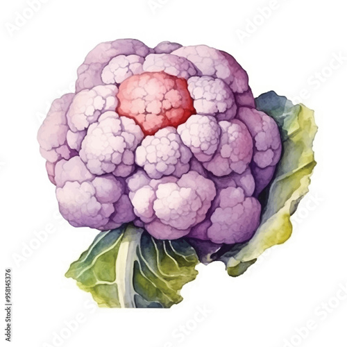 watercolor Cauliflower isolated white background