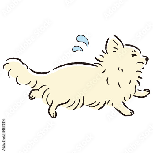 困った表情で逃げる犬のイラスト