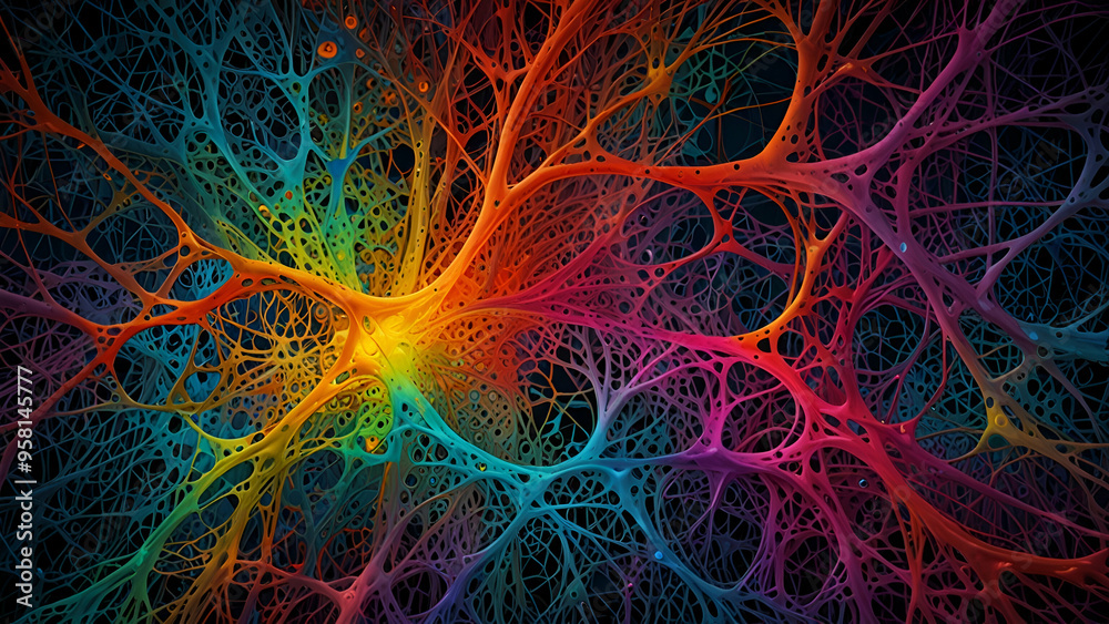 Dynamic AI Neural Network: Intricate Patterns and Cutting-Edge Programming in Vibrant Hues