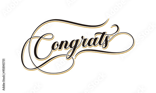 Congrats Text lettering greeting sign. Handwritten modern