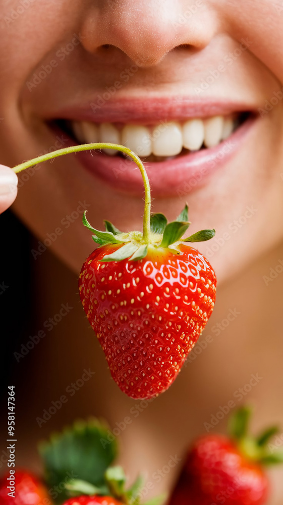 Obraz premium person eating strawberry