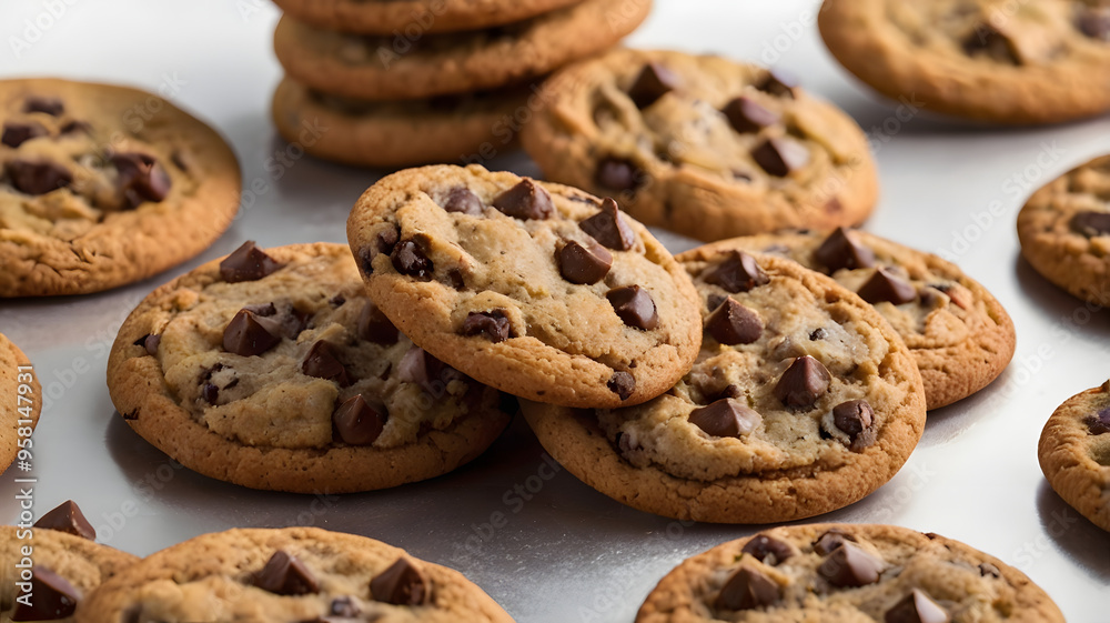 Chocolate chip cookies close up detail, perfect for bakery menus, food blogs, dessert recipes, and social media posts. Delicious treats! Chocolate chip cookies close up detail, perfect for bakery menus, food blogs, dessert recipes, and social media posts. Delicious treats!
