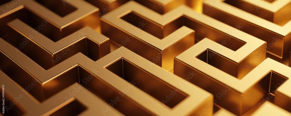 Abstract golden maze with a clear pathway illuminated, indicating strategic clarity Abstract golden maze with a clear pathway illuminated, indicating strategic clarity