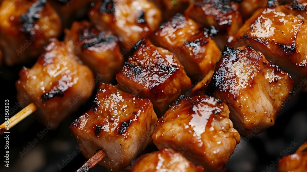 Mouthwatering Grilled Pork Skewers with Charred and Juicy Meat Mouthwatering Grilled Pork Skewers with Charred and Juicy Meat