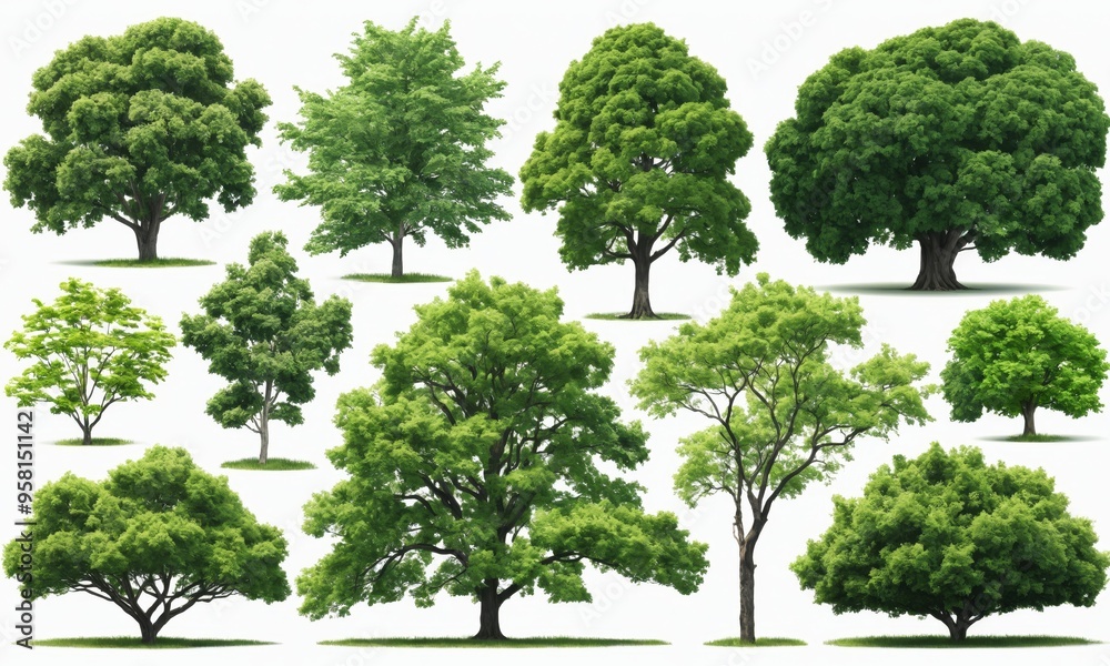 Fototapeta premium Collection of green trees isolated on white background