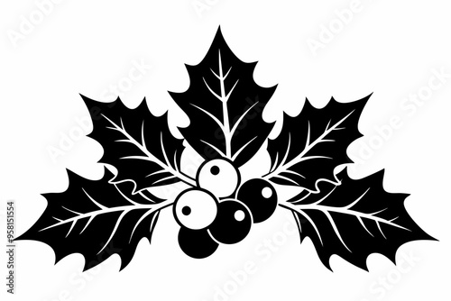 Holly berry icon silhouette vector illustration, Christmas berry leaves art on white background