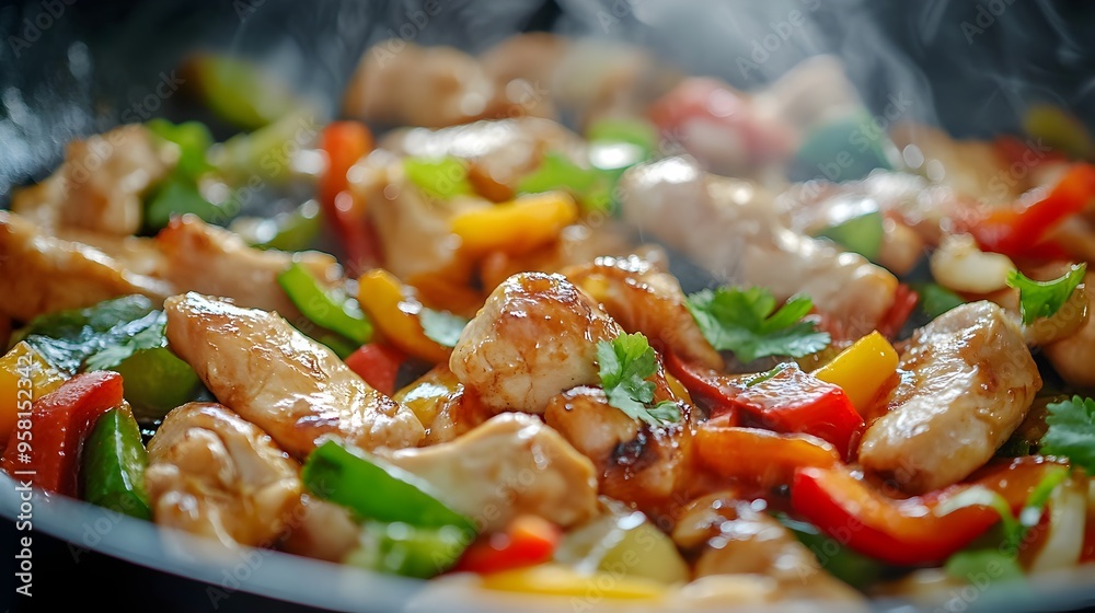 Flavorful Stir-Fried Chicken and Vegetables on a Plate Flavorful Stir-Fried Chicken and Vegetables on a Plate