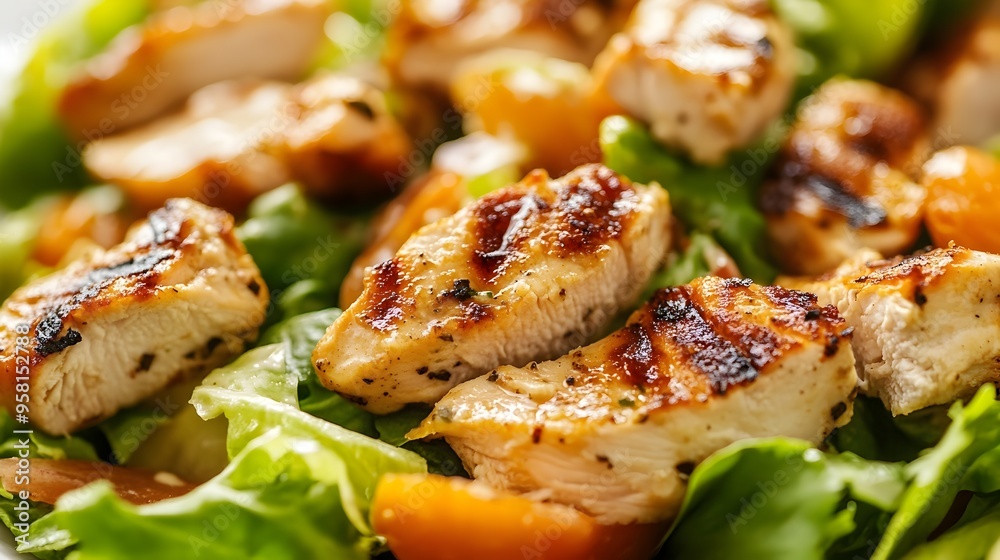 Mouthwatering Grilled Chicken Salad with Fresh Vegetables and Herbs