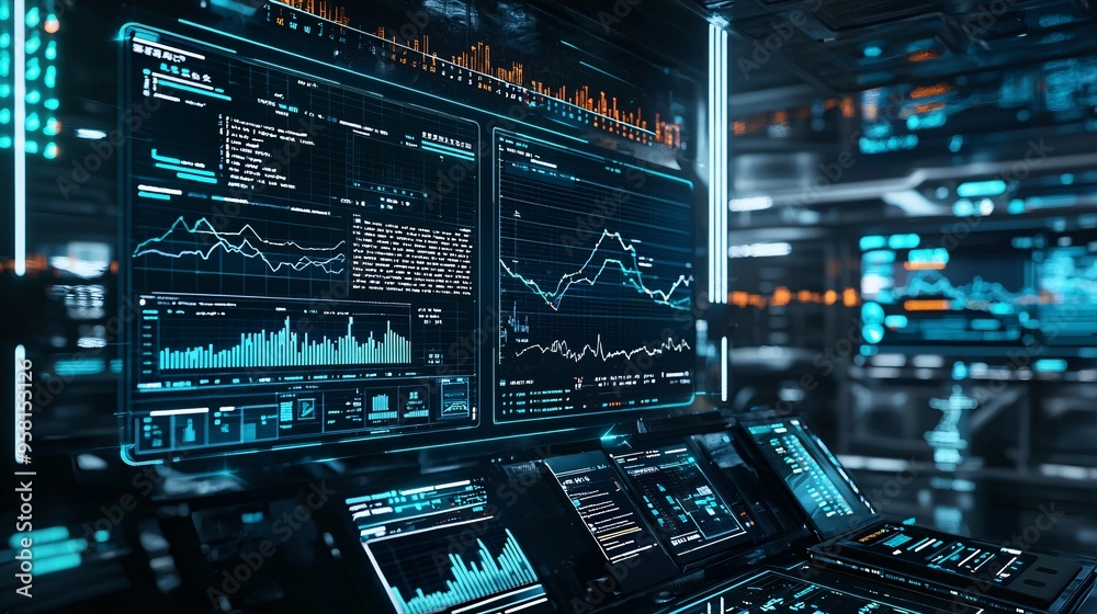Fototapeta premium Dynamic 3D Render of Economic Forecast with Interactive Dashboards and Financial Analytics