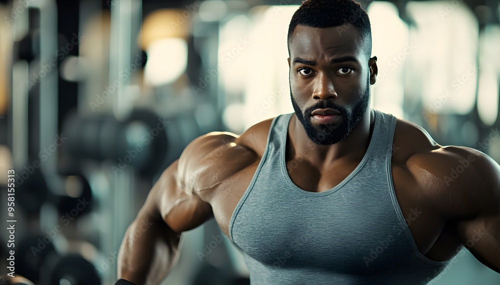 Muscular Black Man in a Gym Setting Muscular Black Man in a Gym Setting
