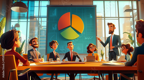 Cartoon style meeting with ...