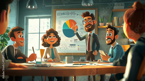 Cartoon style meeting with ...