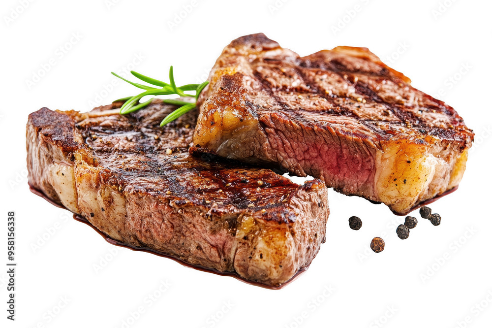 Grilled meat steaks close-up on transparent background Grilled meat steaks close-up on transparent background