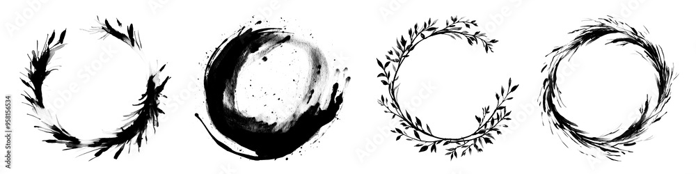 Fototapeta premium ink brush drawing png cut out element set