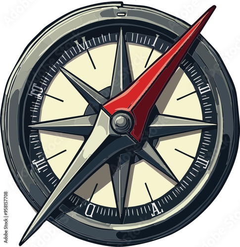 Vector Illustration of a Compass with North Arrow Highlighted