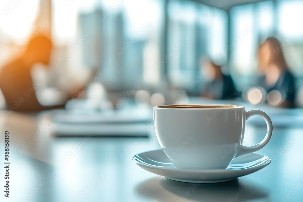 Coffee Cup on a Table in a Modern Office Background Coffee Cup on a Table in a Modern Office Background