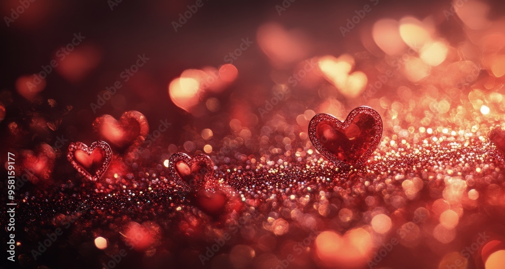 Sparkling red hearts with bokeh lights create a romantic ambiance for special occasions Sparkling red hearts with bokeh lights create a romantic ambiance for special occasions