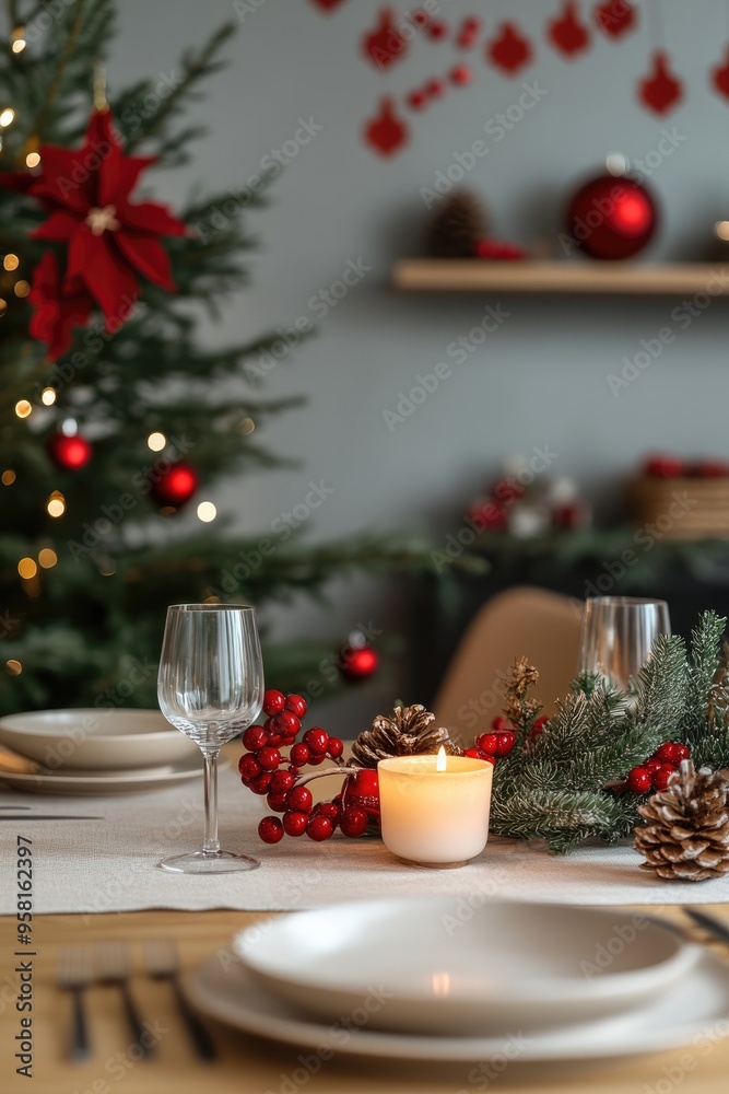 Table Mockup with Christmas Decorations
