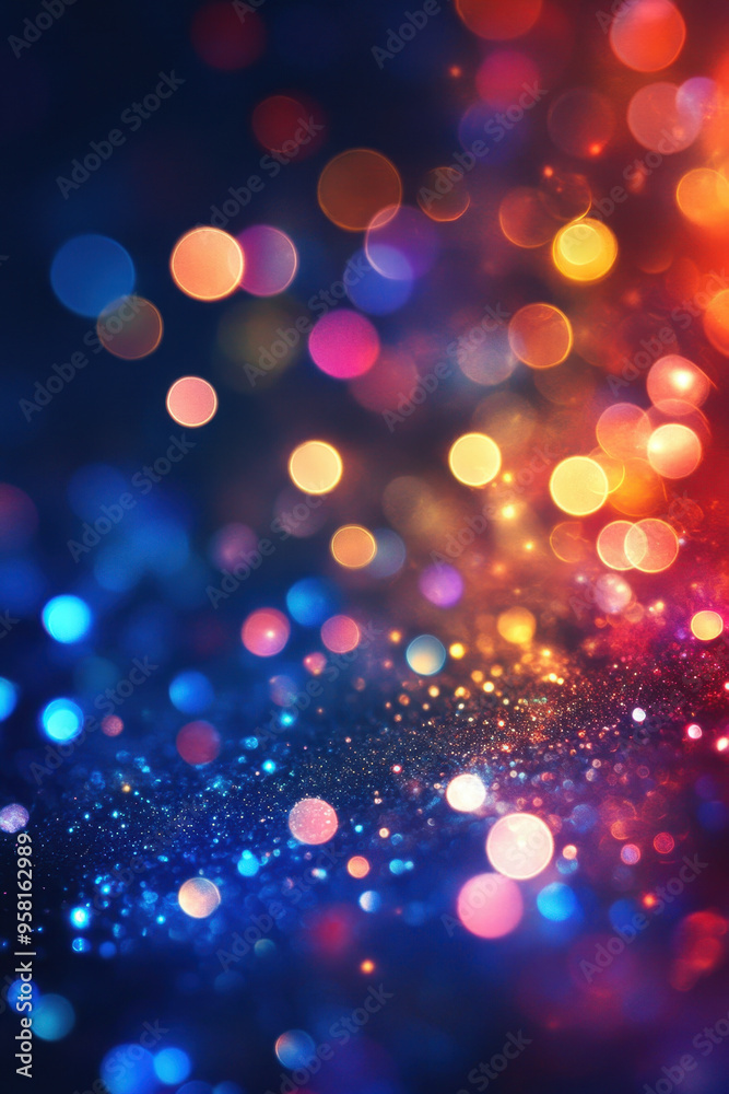 Glowing Circles,  Bright and colorful circles of light shine against a dark background, featuring a lively mix of sparkles and vibrant light effects