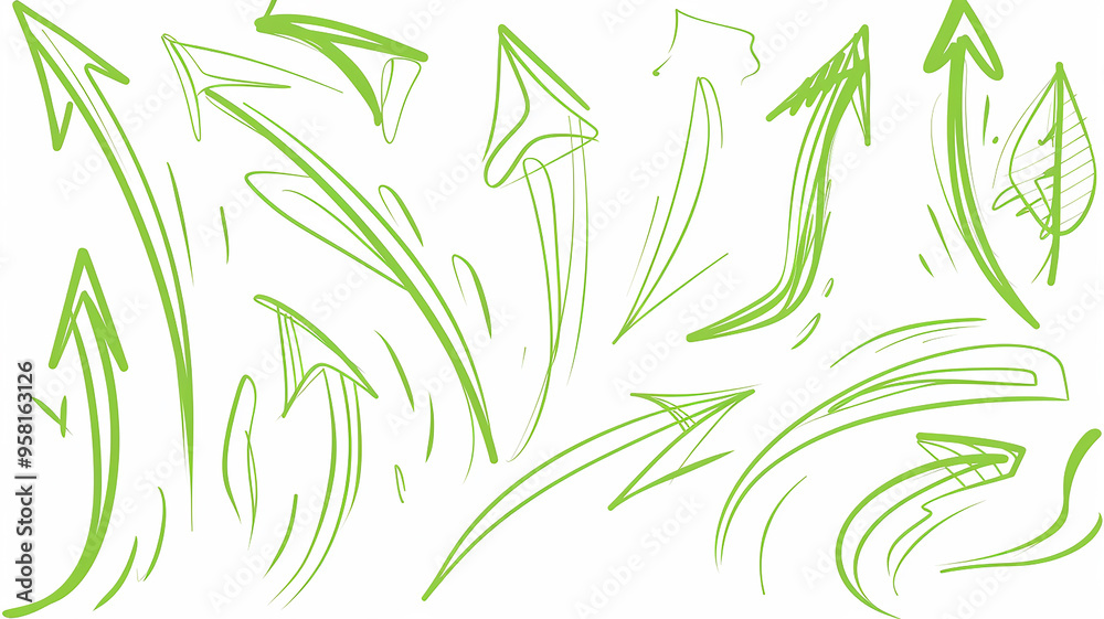 A collection of different green arrow guides on a white background A collection of different green arrow guides on a white background