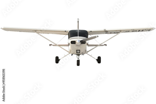 A small Cessna airplane isolated on a white background, showcasing its light frame and utility for general aviation.