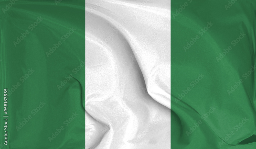 Obraz premium An up close view of Nigeria flag flying textures