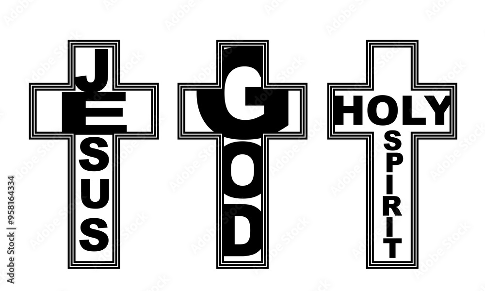 christian cross set god jesus and holy spirit for icon decoration object element tattoo on white background. vector and illustration christian cross set god jesus and holy spirit for icon decoration object element tattoo on white background. vector and illustration