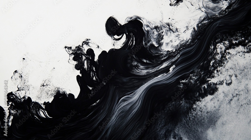 Abstract Black and White Ink Swirl on White Background Abstract Black and White Ink Swirl on White Background