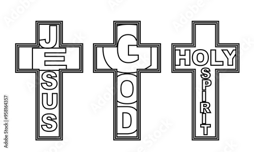 christian cross set god jesus and holy spirit for icon decoration object element tattoo on white background. vector and illustration