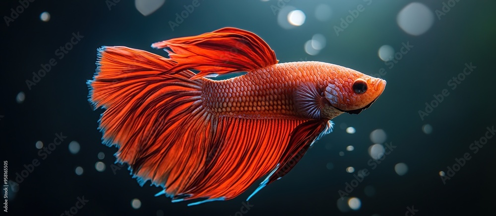 Orange Betta Fish in a Dark Aquarium Orange Betta Fish in a Dark Aquarium