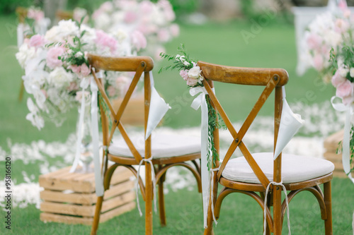 Flowers that decorate a romantic wedding ceremony.