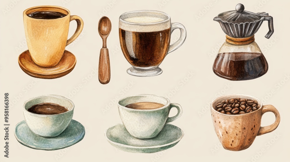 Artistic set of vector coffee beans and coffee cup drinks isolated on brown background,hand-drawn vector,hot coffee drinks,cafe shop,modern flat design,Fashionable and cute coffee motif concept. Artistic set of vector coffee beans and coffee cup drinks isolated on brown background,hand-drawn vector,hot coffee drinks,cafe shop,modern flat design,Fashionable and cute coffee motif concept.