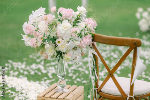 Flowers that decorate a romantic wedding ceremony.